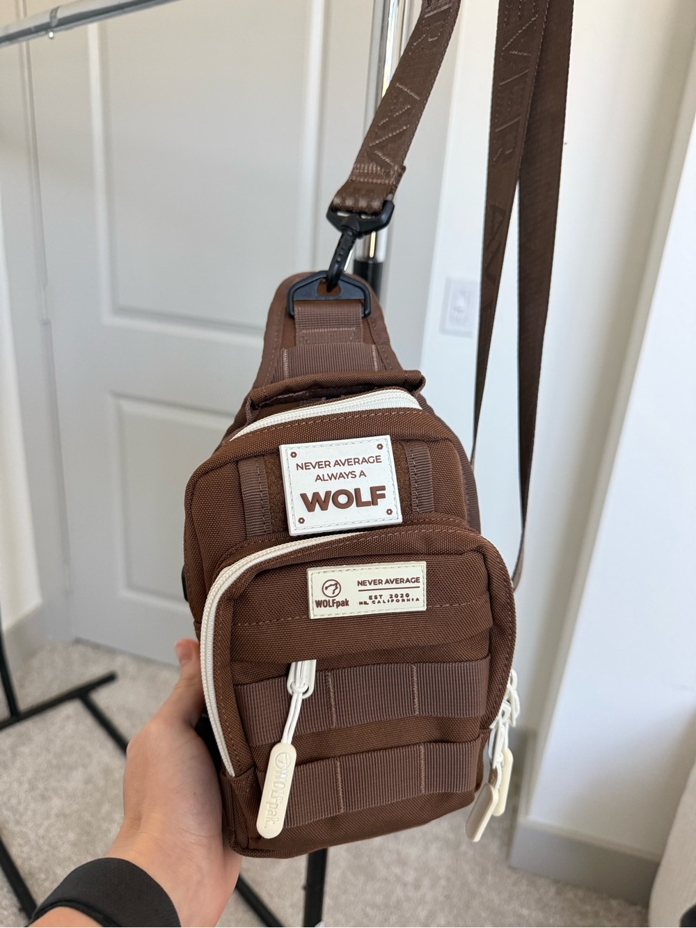 WOLFPAK Brown Crossbody Sling Bag with Cream Trim